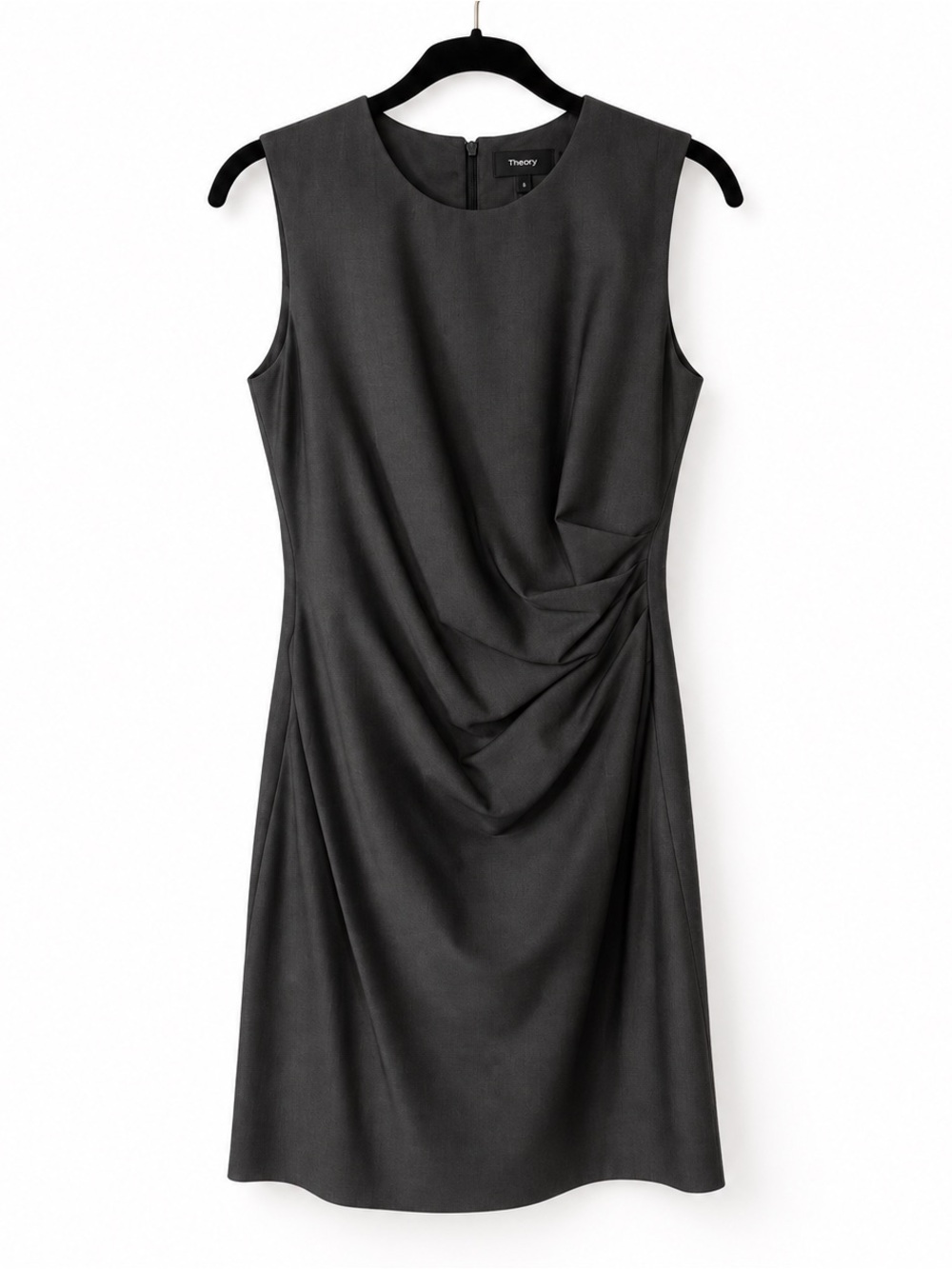 Theory Jorainna W Charcoal Virgin Wool Blend Draped Sheath Dress Size 8